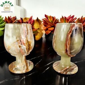 Green onyx wine glass set, champagne glasses, goblets Christmas gift for couple